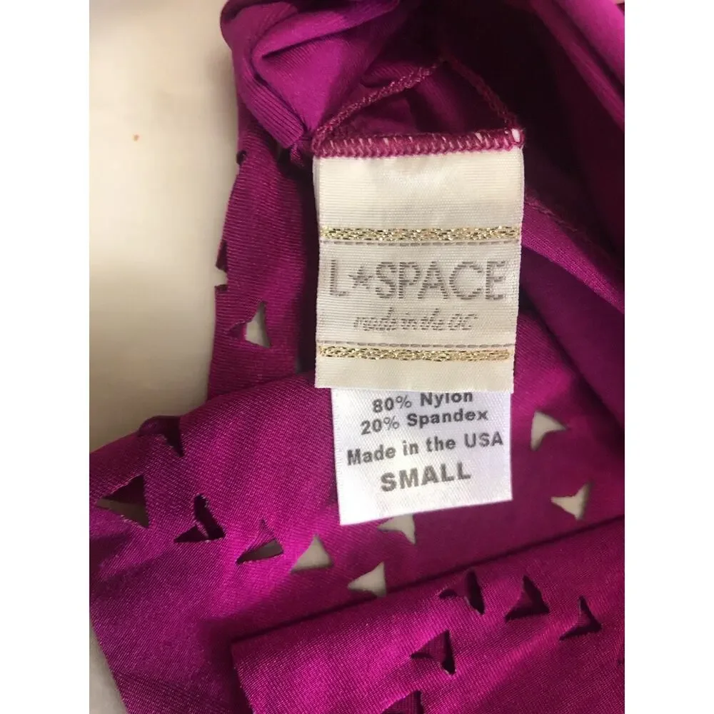 L*SPACE L SPACE Perforated Cutout Ruffle Bandeau Swimsuit Bikini Top Women's S
